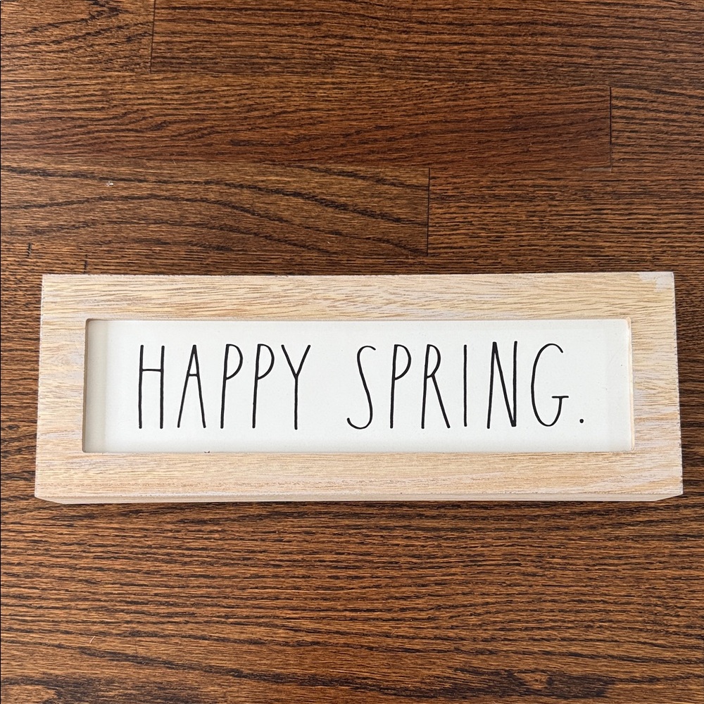 RAE DUNN Happy Spring Wood Framed Sign - White and Natural